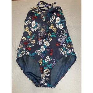 Time and Tru Women's Floral One Piece Swimsuit Size 2X 20W-22W‎ Halter Neck